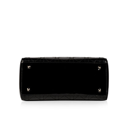 Christian Dior Lady Dior Black Patent Leather Medium