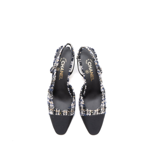 Chanel Size 38.5 Slings Shoes Tweed/Leather Multicolour