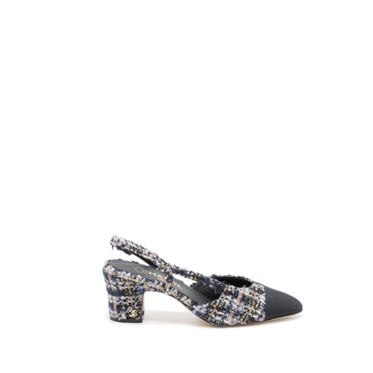 Chanel Size 38.5 Slings Shoes Tweed/Leather Multicolour