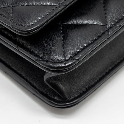Chanel Pearl Detailed Top Handel Wallet On Chain Lambskin Black L (Microchip)