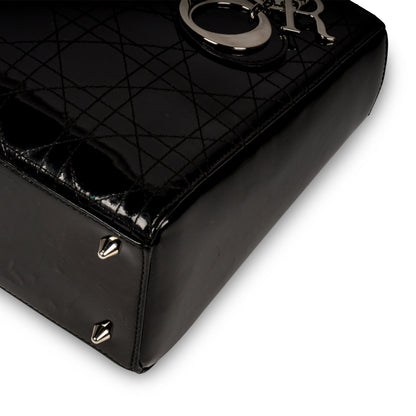 Christian Dior Lady Dior Black Patent Leather Medium