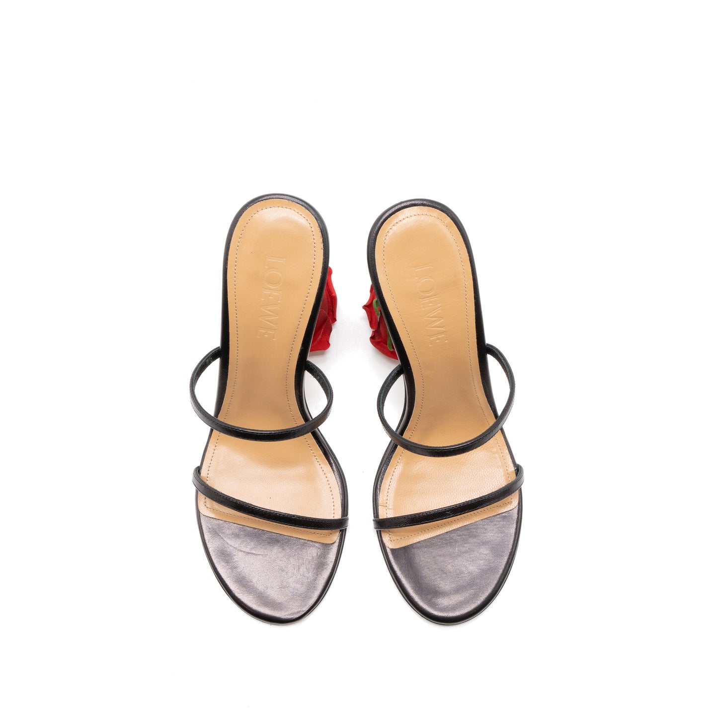 Loewe Size 38 Rose Heel Mules Leather Black/Multicolour