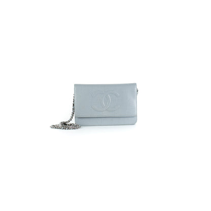 Chanel Caviar Wallet On Chain Light Blue