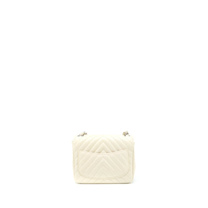 Chanel 21c Mini Square Flap Bag Chevron Lambskin Beige