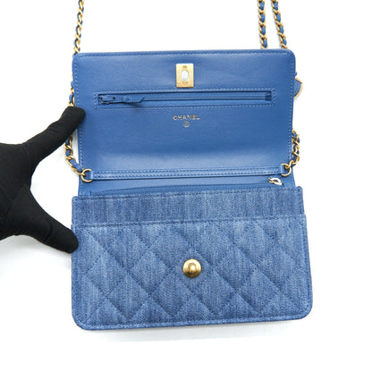 Chanel 22C Pearl Crush  Wallet On Chain Denim