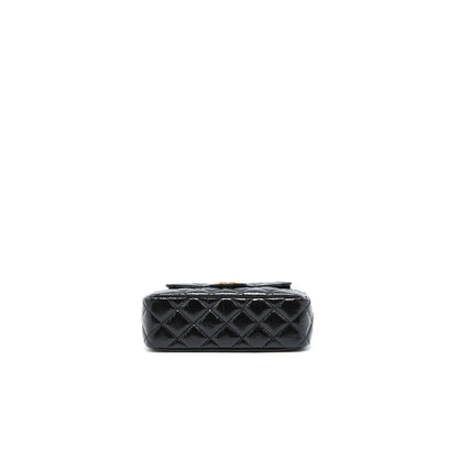 Chanel 23c Small Hobo Bag Shiny Calfskin Black Brushed  (Microchip)