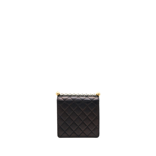 Chanel Vertical Pearl Flap Bag Goatskin Black Brushed