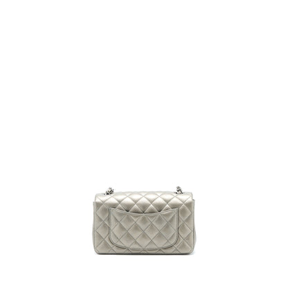 Chanel 21B Mini Rectangular Flap Bag Calfskin Metallic Silver with Shiny Ruthenium Hardware (Microchip)