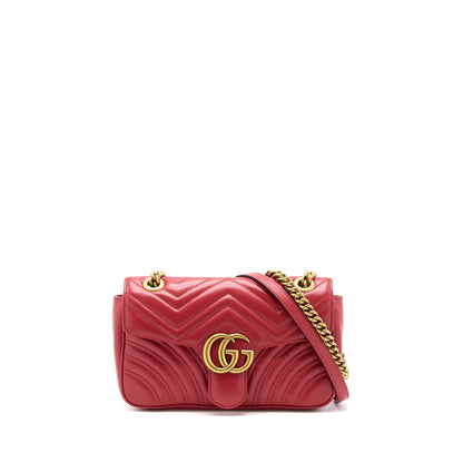 Gucci Small GG Marmont Matelasse Shoulder Bag Calfskin Red