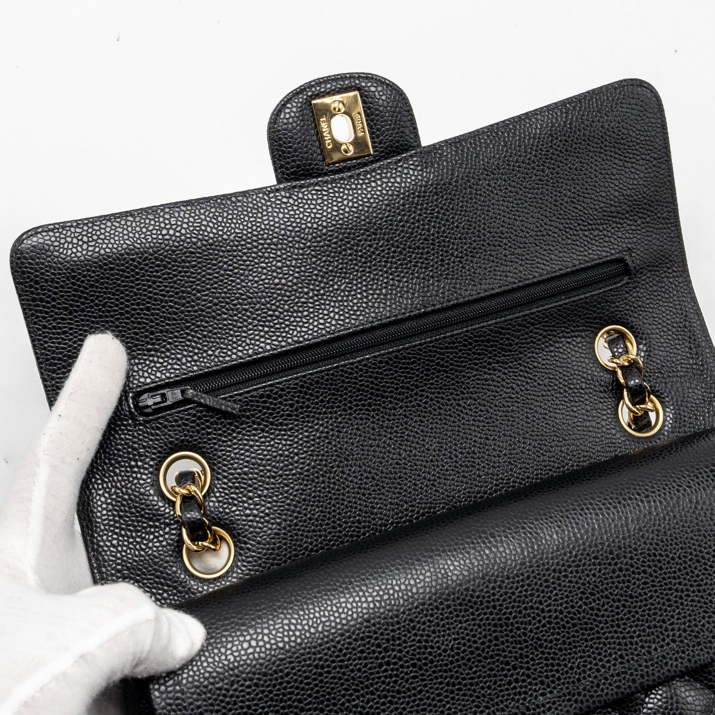 Chanel medium classic double flap bag caviar Black