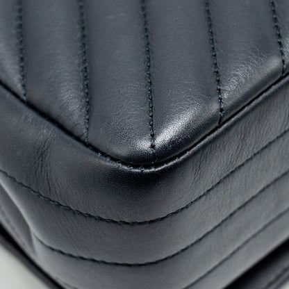 Chanel Seasonal Chevron Flap Bag Calfskin Dark Navy L