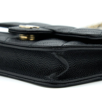 Chanel Mini Flap Card Holder With Chain Caviar Black L