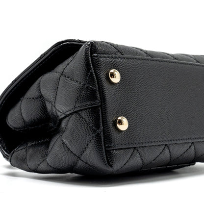 Chanel Mini Coco Handle with Lizard Embossed Handle Caviar Black L (microchip)