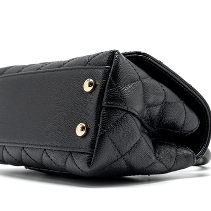 Chanel Mini Coco Handle with Lizard Embossed Handle Caviar Black L (microchip)