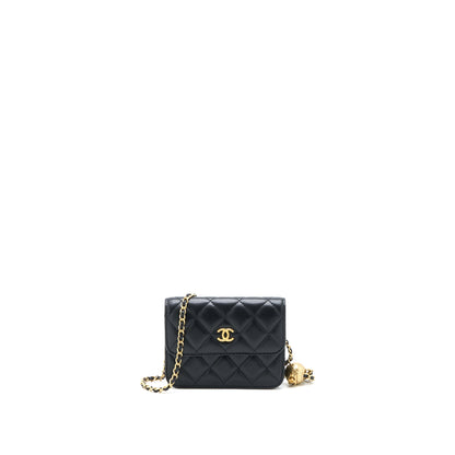 Chanel Pearl Crush Mini Flap Belt Bag with Chain Lambskin Black Brushed
