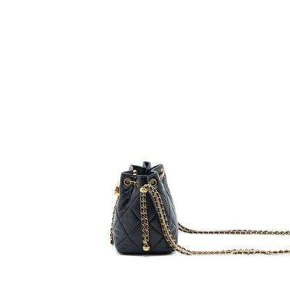 Chanel Drawstring Bucket Bag Lambskin Black  (Microchip)