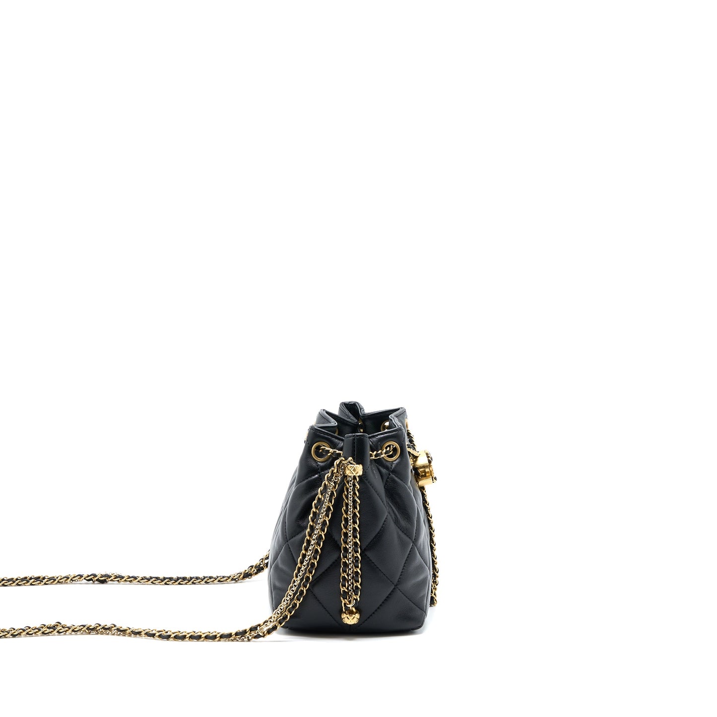 Chanel Drawstring Bucket Bag Lambskin Black  (Microchip)