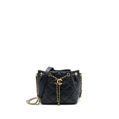 Chanel Drawstring Bucket Bag Lambskin Black  (Microchip)