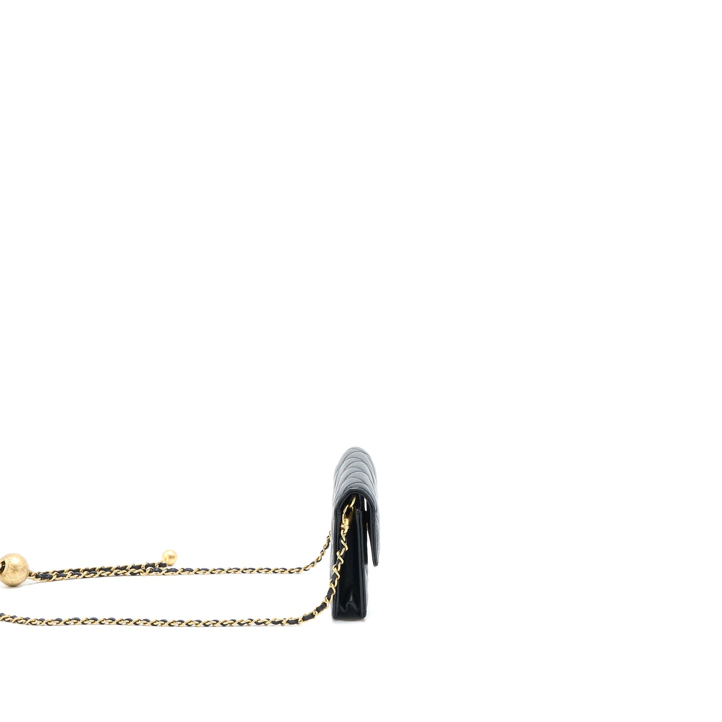 Chanel Pearl Crush Mini Flap Belt Bag with Chain Lambskin Black Brushed
