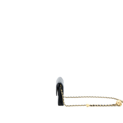 Chanel Pearl Crush Mini Flap Belt Bag with Chain Lambskin Black Brushed