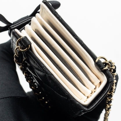 Chanel mini Book Card Holder with Chain Lambskin Black L (microchip)