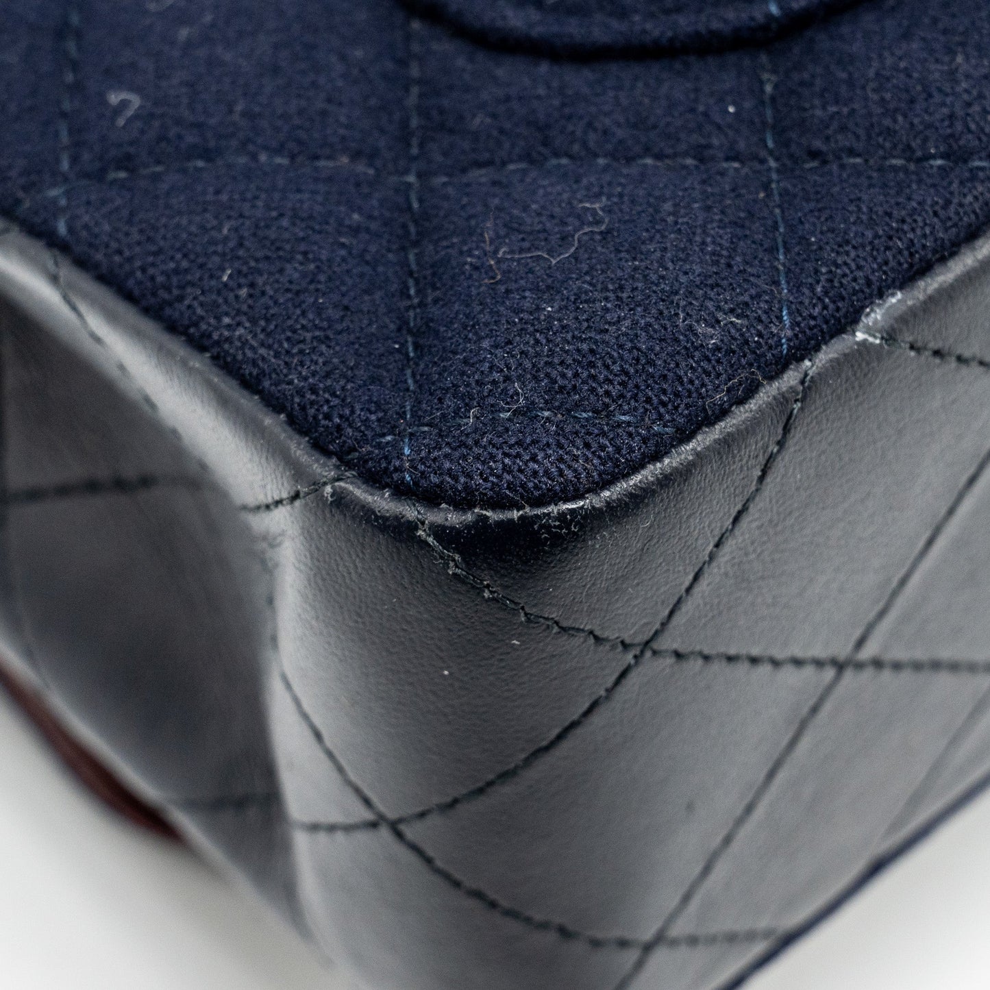 Chanel Mini Rectangular Flap bag fabric / lambskin navy