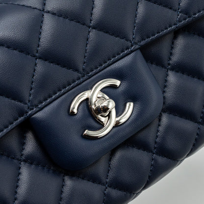 Chanel quilted long flap bag lambskin dark blue