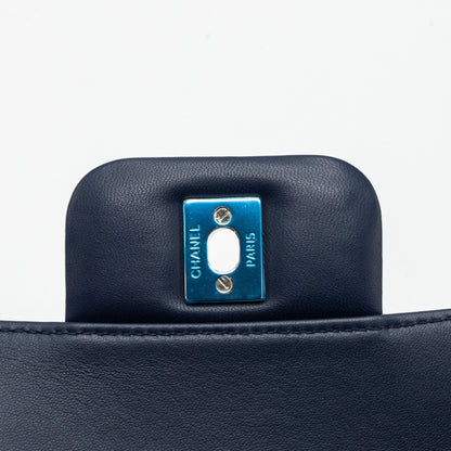 Chanel quilted long flap bag lambskin dark blue