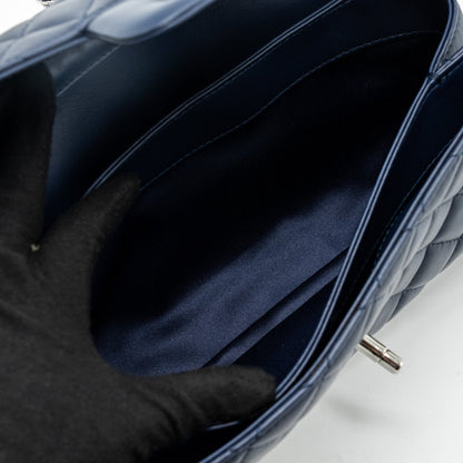 Chanel quilted long flap bag lambskin dark blue