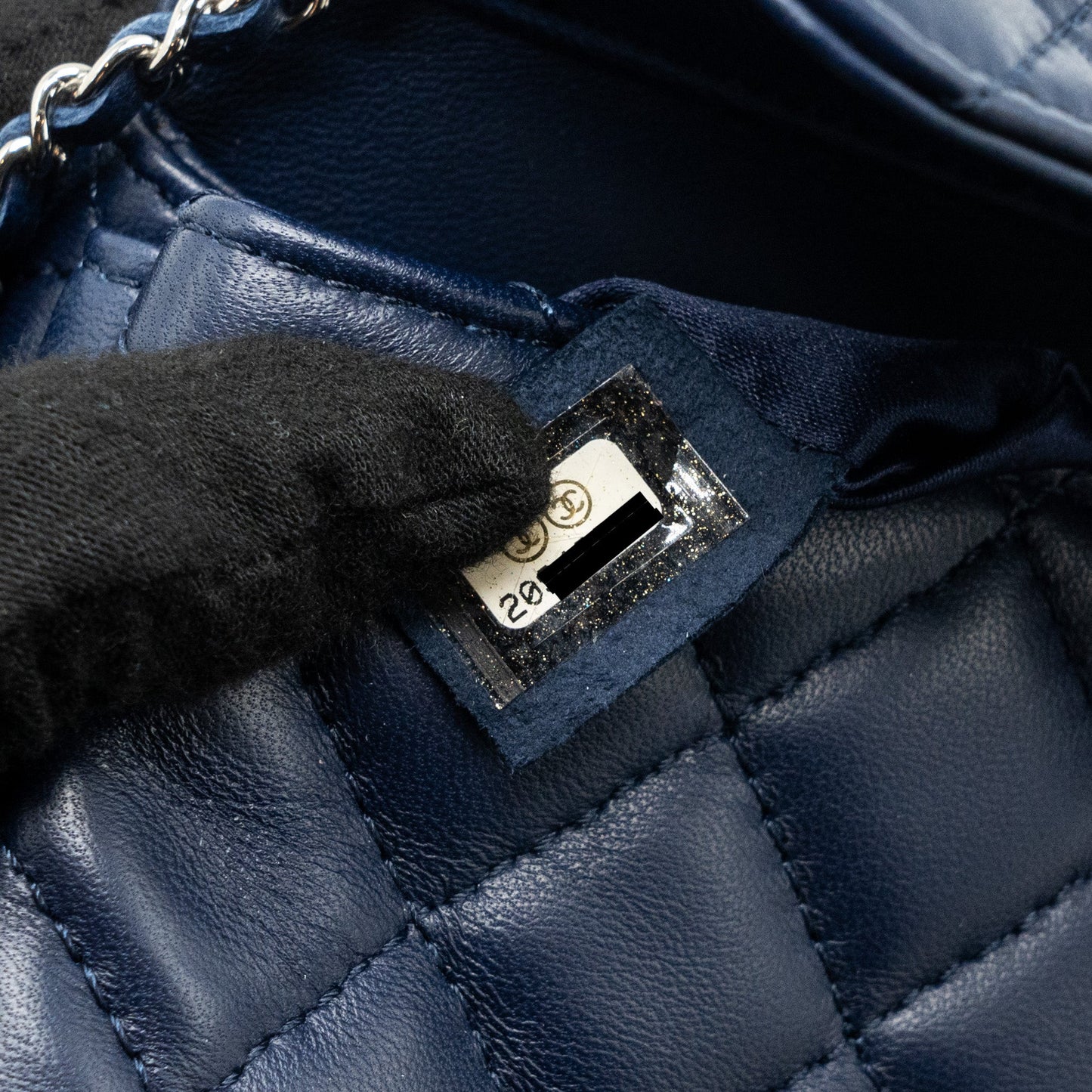 Chanel quilted long flap bag lambskin dark blue