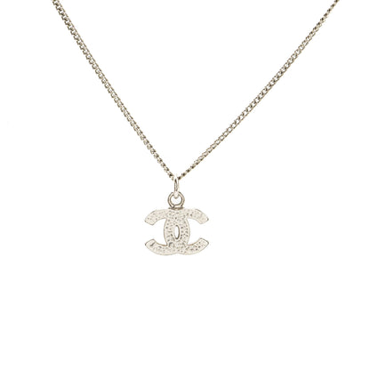 Chanel CC Logo Necklace Crystal Silver Tone
