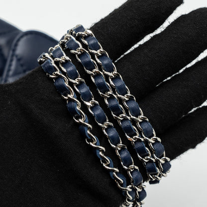Chanel quilted long flap bag lambskin dark blue