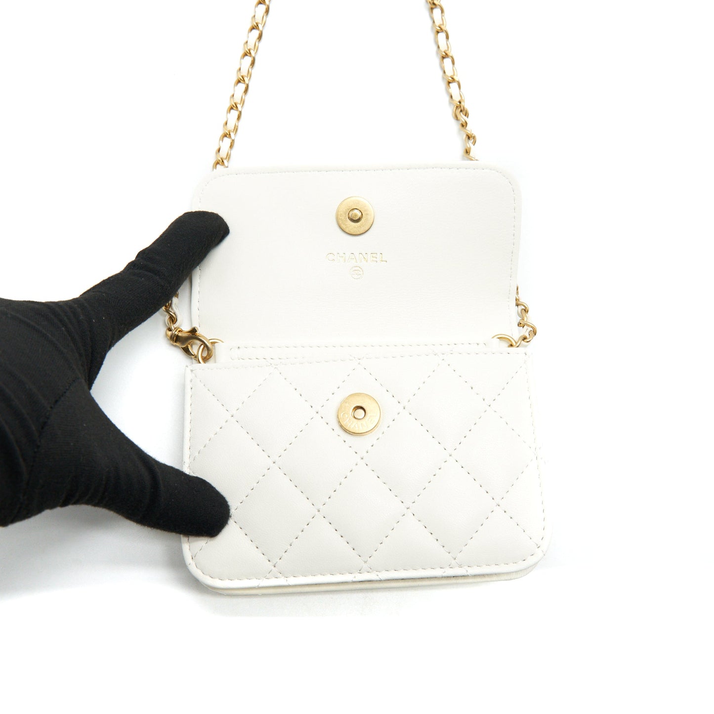 Chanel Pearl Crush Mini Flap Belt Bag White Lambskin