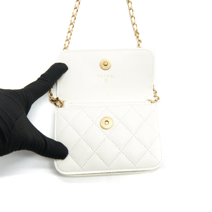 Chanel Pearl Crush Mini Flap Belt Bag White Lambskin
