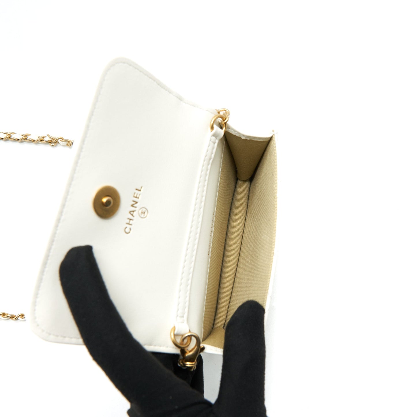 Chanel Pearl Crush Mini Flap Belt Bag White Lambskin