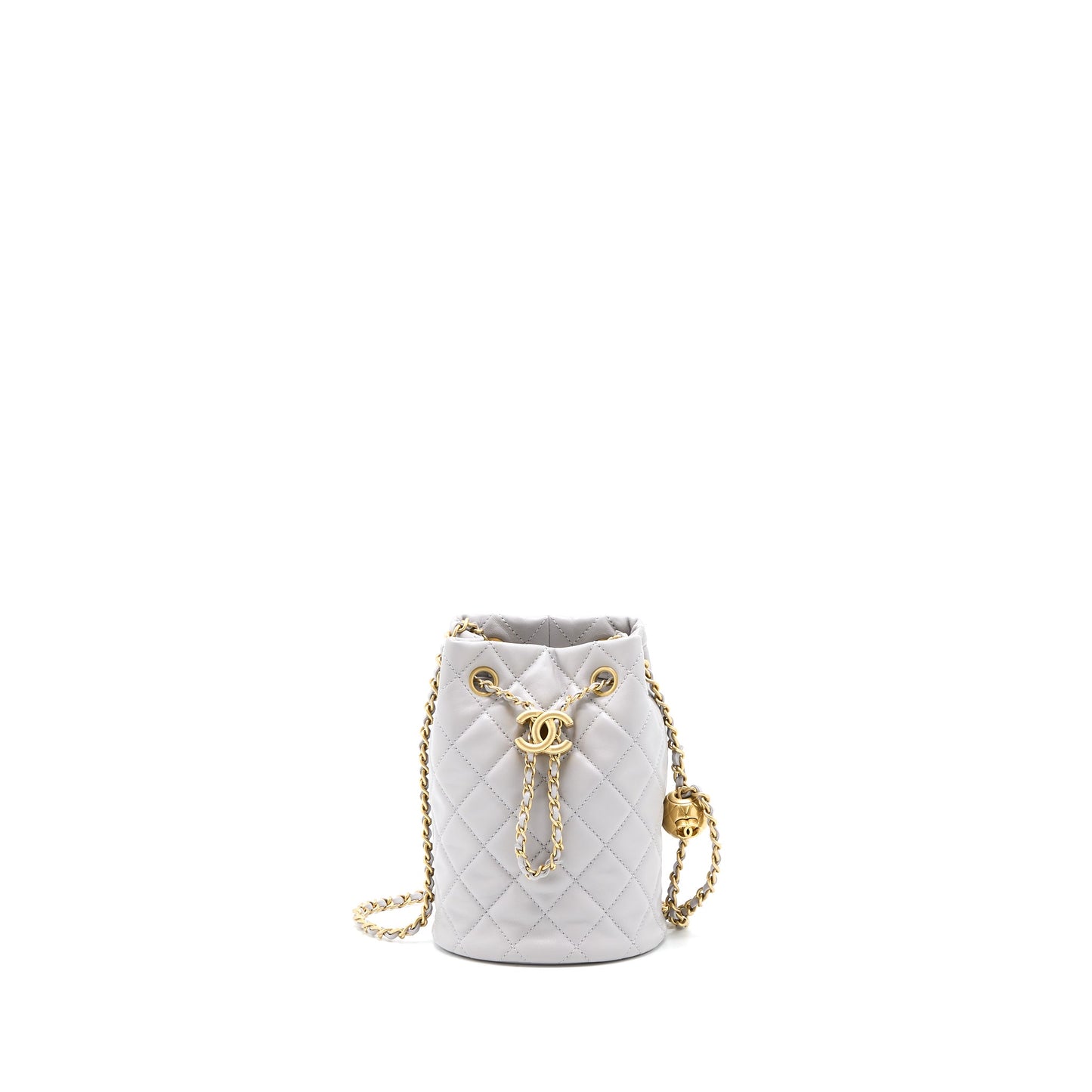 Chanel 22B Pearl Crush Bucket Bag Lambskin Grey  (Microchip)
