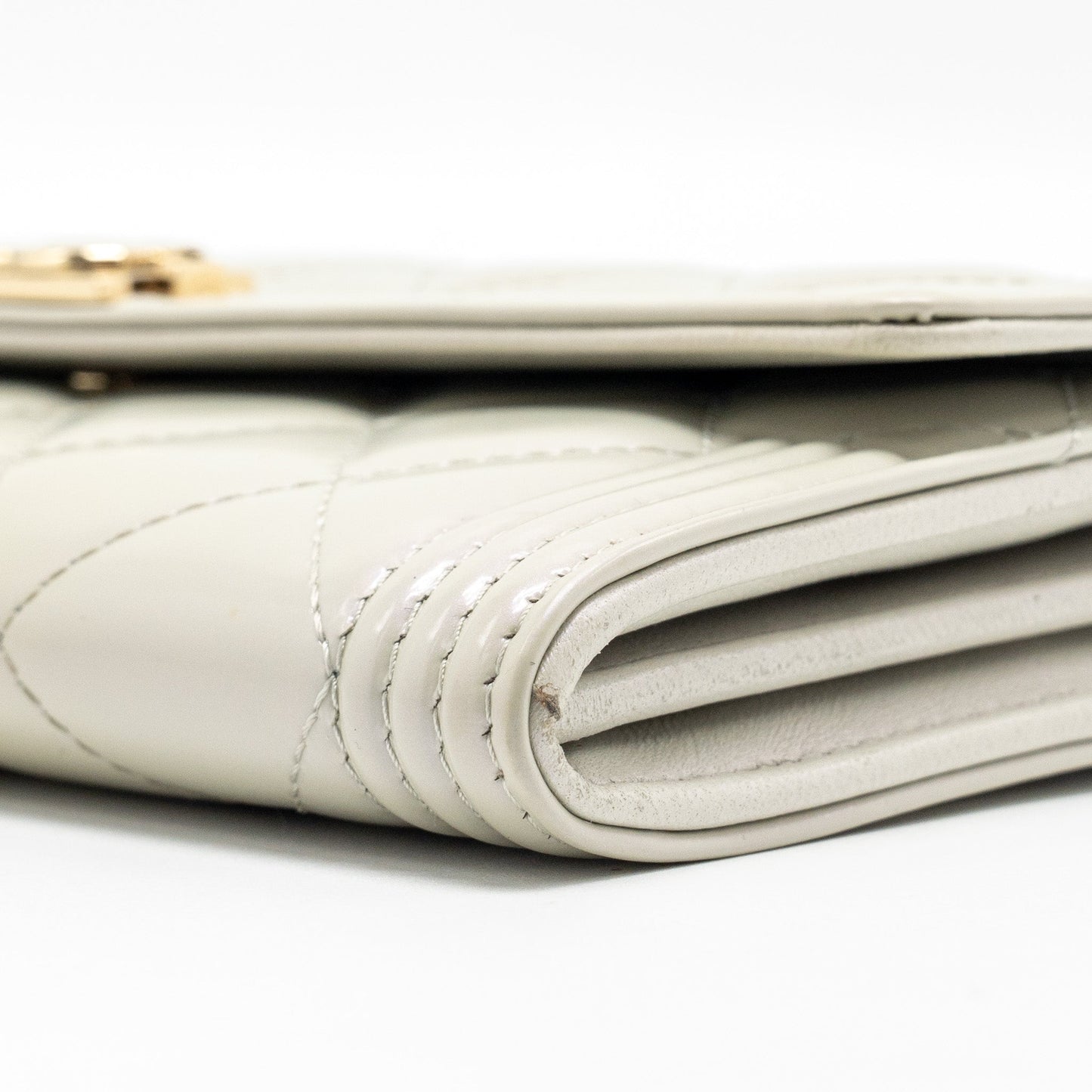 Chanel Boy Long Wallet Patent Iridescent Light Grey L