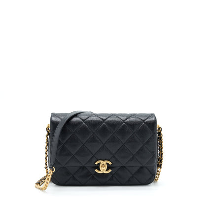 Chanel 22P Medium Melody Bag Grained Calfskin Black