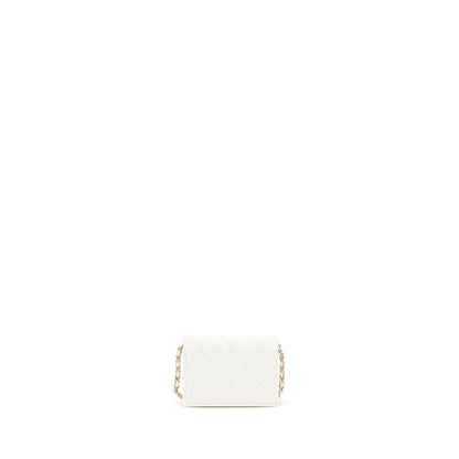Chanel 21B Card Holder On Chain Caviar White L