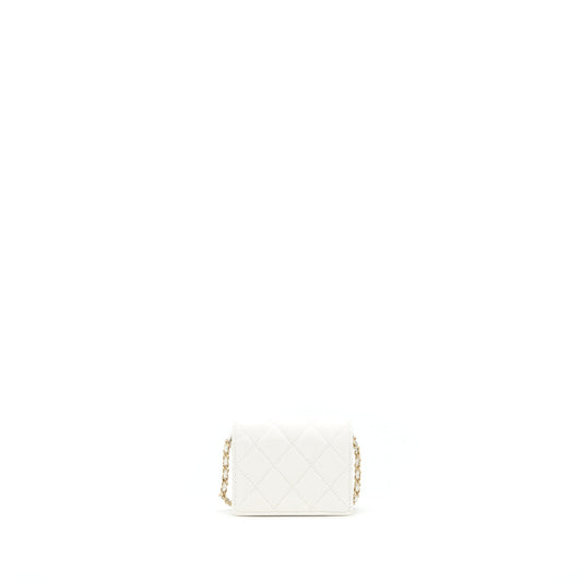 Chanel 21B Card Holder On Chain Caviar White L