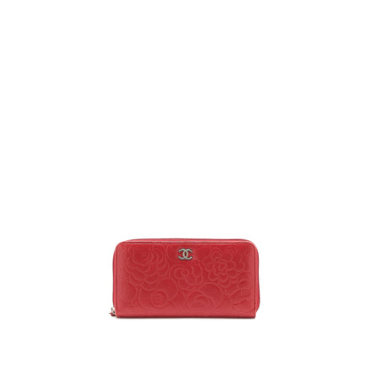 Chanel Camellia Long Wallet Lambskin Red