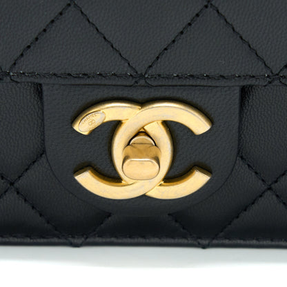 Chanel 20C Pearl Flap Bag Goatskin Black