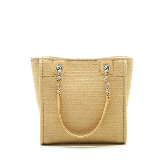 Chanel Deauville PM Chain Tote Bag Canvas Dark Beige