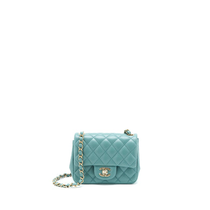 Chanel Mini Square Flap Bag Lambskin Light Green L (Microchip)