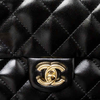 Chanel 23S Detail Top Handle Mini Rectangular Flap Bag Shiny Lambskin Black  (Microchip)