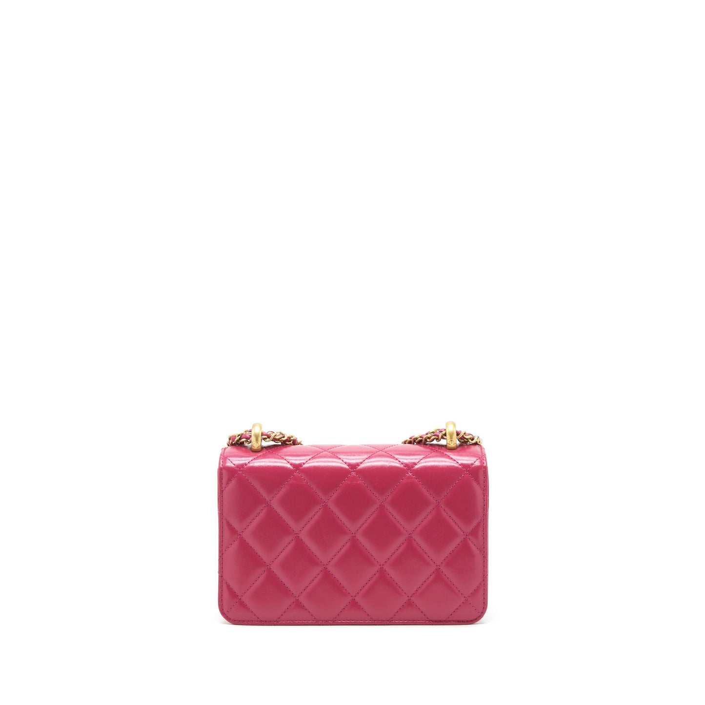 Chanel 21A Small Gold Crush Flap Bag With Chain Calfskin Raspberry Pink