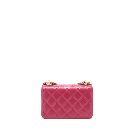 Chanel 21A Small Gold Crush Flap Bag With Chain Calfskin Raspberry Pink