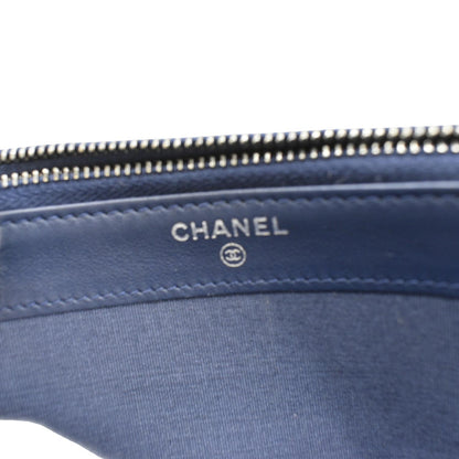 CHANEL Boy Double Zip Wallet on Chain Leather Crossbody Bag Navy Blue
