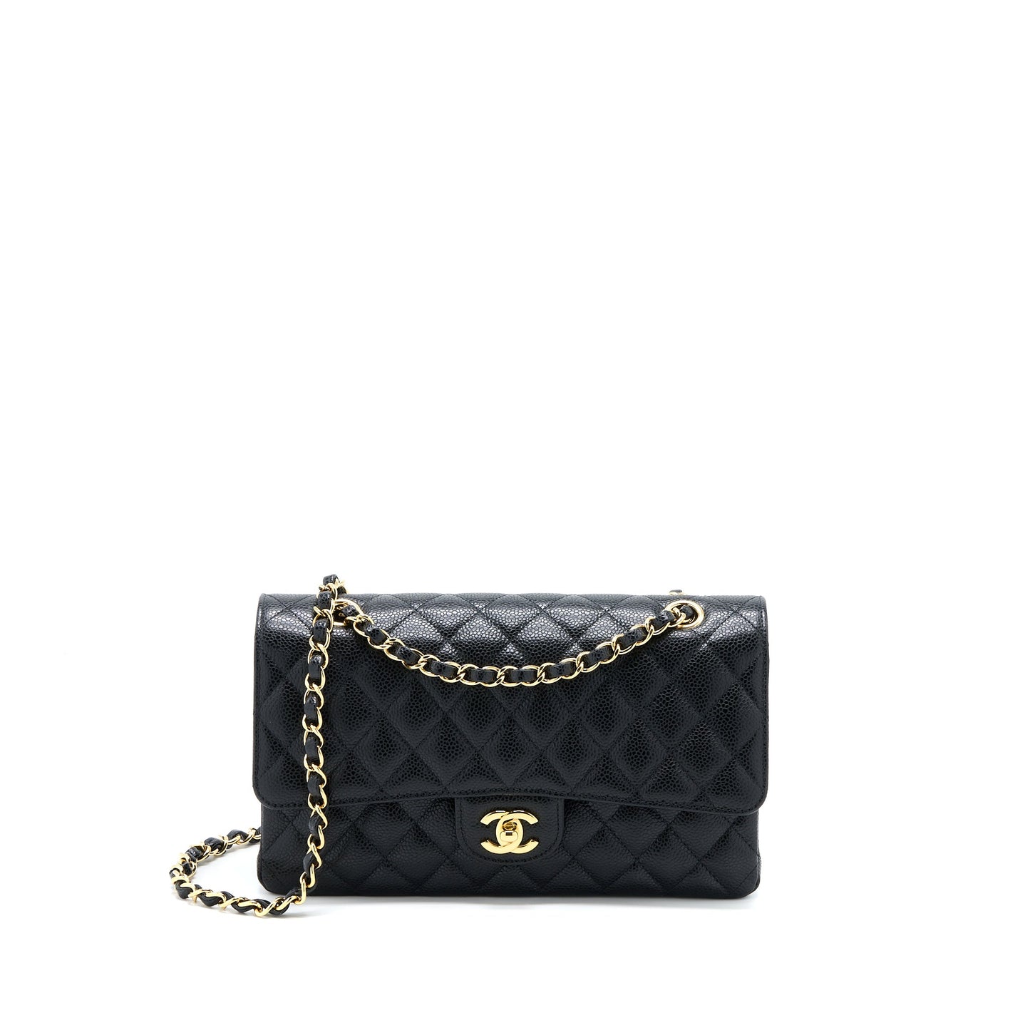 Chanel Medium Classic Double Flap Bag Caviar Black  (Microchip)