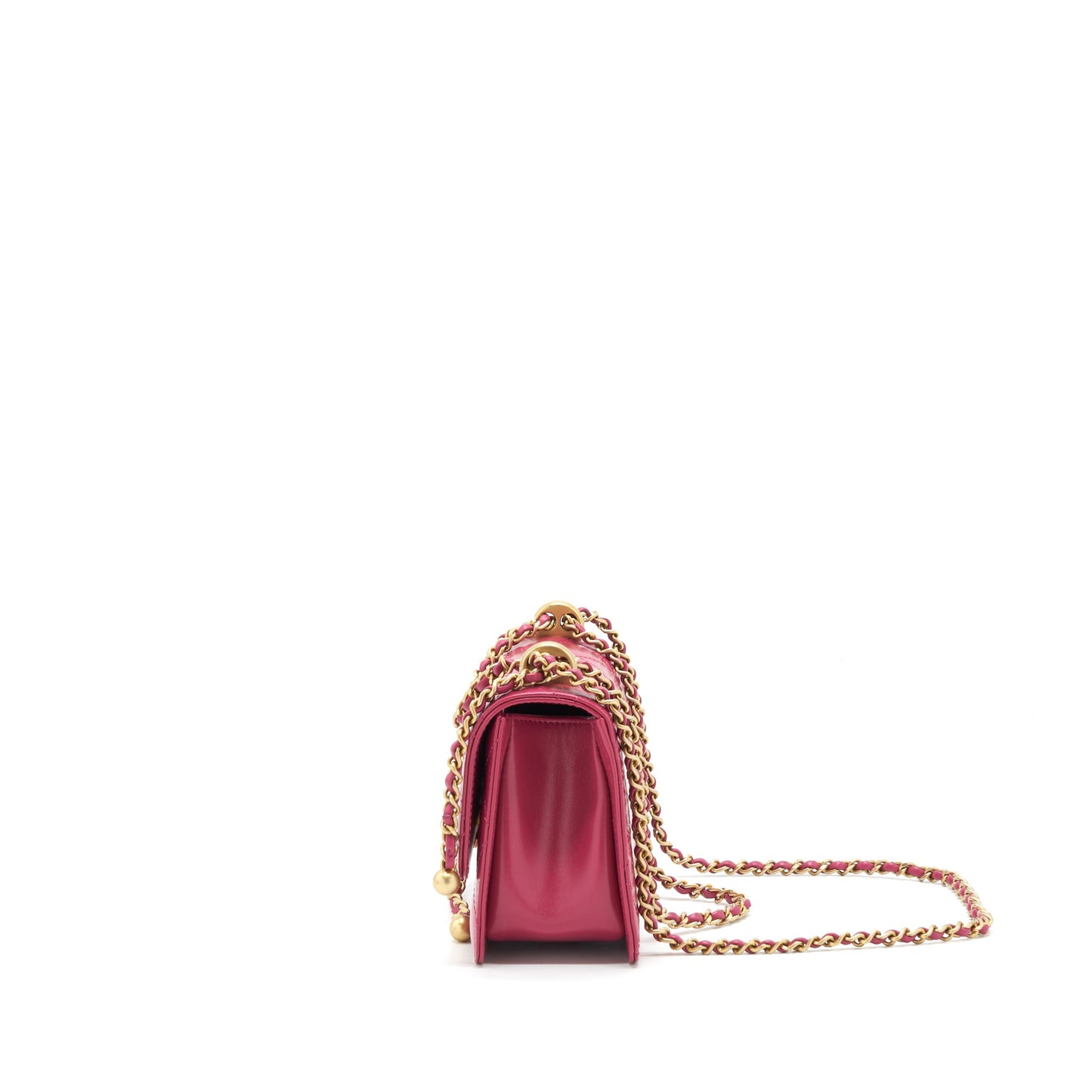 Chanel 21A Small Gold Crush Flap Bag With Chain Calfskin Raspberry Pink